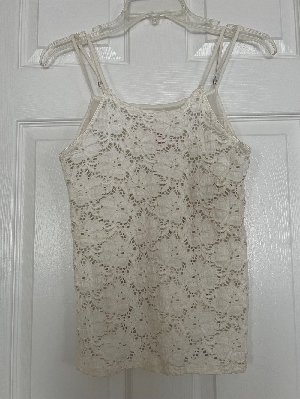 Crochet Lace Camisole Slip in Cream With Delicate Floral Pattern XS-S